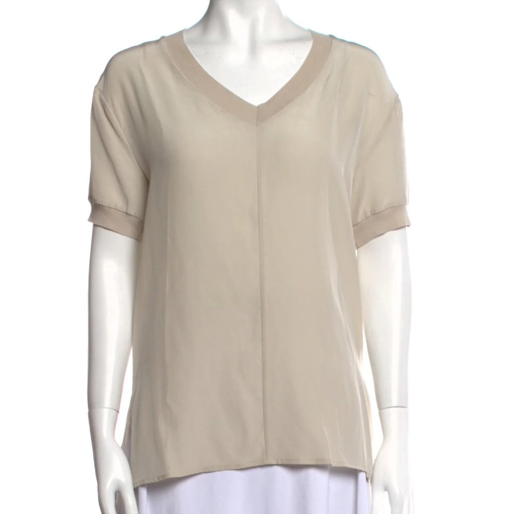 NWT Falconeri Designer Silk Off-White V-Neck Top, Size S